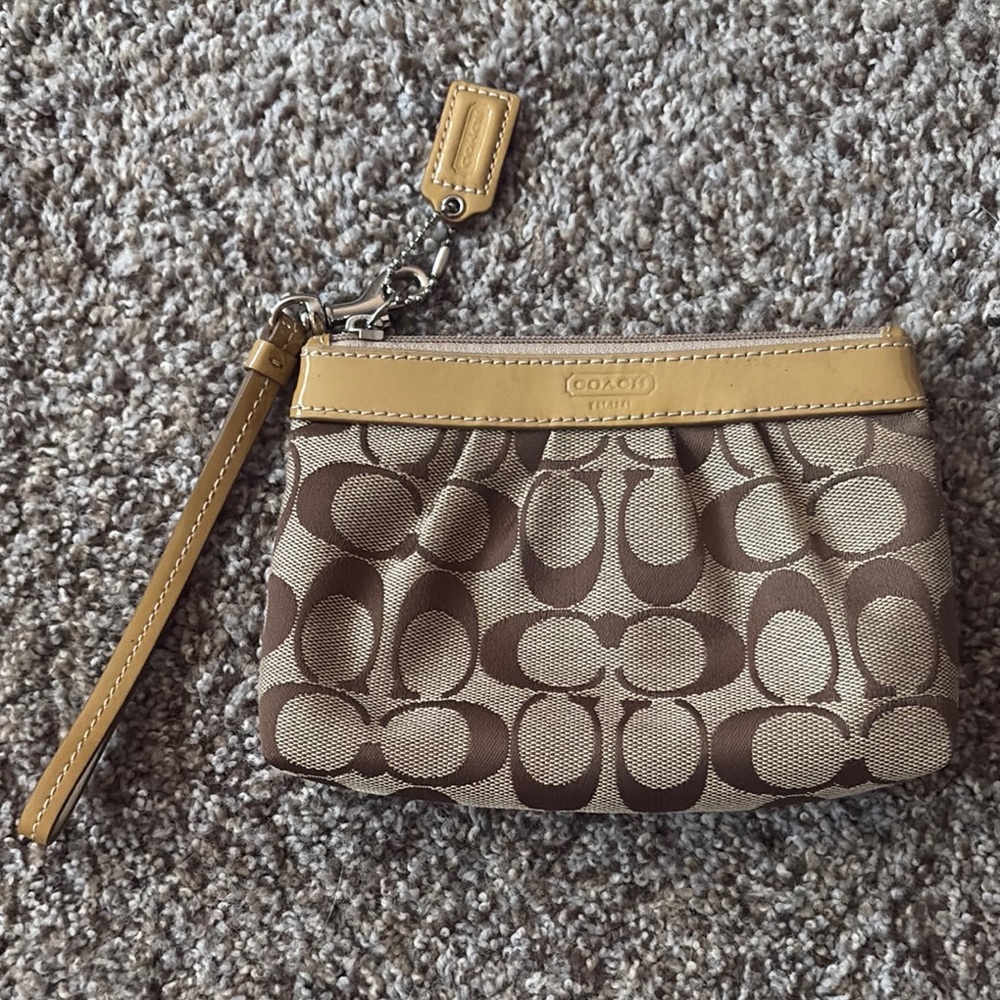 Coach Tan and Brown Monogram Wristlet